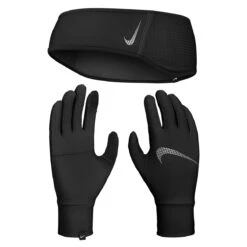 Nike Essential Womens Headband And Glove Set (Black/Silver)