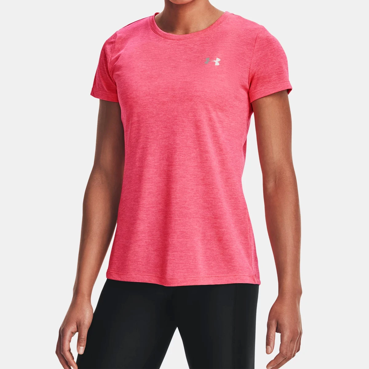 Under Armour Womens Tech Twist T-Shirt (Cerise-Pink Lemonade-Metallic Silver) 1 Under Armour Womens Tech Twist T-Shirt (Cerise-Pink Lemonade-Metallic Silver)