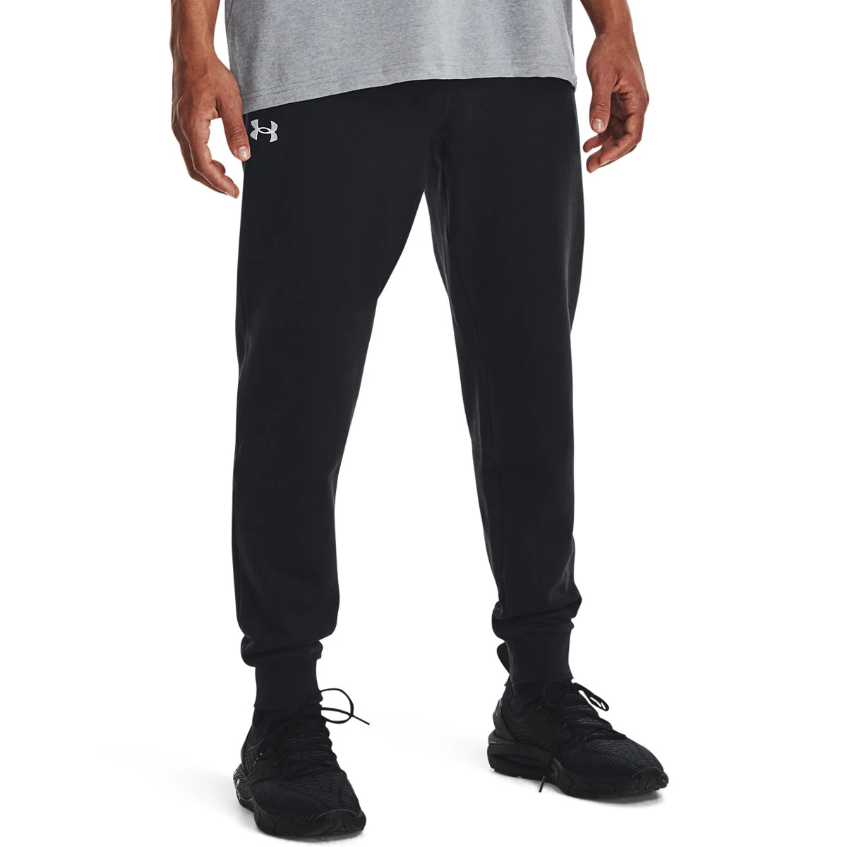 Under Armour Mens Rival Fleece Joggers (Black-White) 1 Under Armour Mens Rival Fleece Joggers (Black-White)